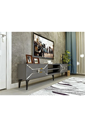 Yumedidh 2 Raflı 2 Kapaklı Tv Ünitesi Antrasit Gümüş