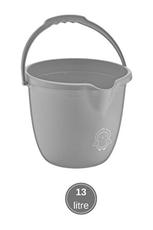 2’li Bebek Banyo Su Kovası ve Maşrapası Seti, Saplı Oluklu Kova 13lt ve Maşrapa 1,5lt Set Gri