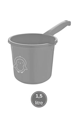2’li Bebek Banyo Su Kovası ve Maşrapası Seti, Saplı Oluklu Kova 13lt ve Maşrapa 1,5lt Set Gri