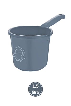 2’li Bebek Banyo Su Kovası ve Maşrapası Seti, Saplı Oluklu Kova 13lt ve Maşrapa 1,5lt Set Mavi