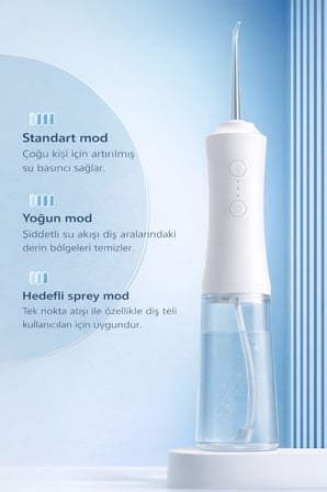 Şarjlı Ağız Duşu ve Diş Protez Bakımı 3 Modlu Diş Arası Temizleyici 300ML 4 Başlıklı Taşınabilir