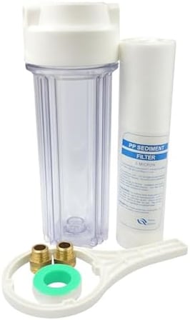 Sediment Filtre Housing Seti | 10” Şeffaf Kap + 5 Mikron Pp Filtre + Anahtar + Pirinç Bağlantı + Tef