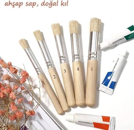 5 Adet Doğal Kıl Fırça Seti Ahşap Saplı Şablon Fırçalar El Sanatları Figür Boyama Akrilik Yağlı Uygu