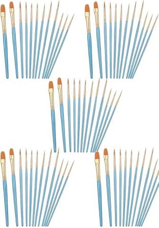 5 Set Sanatçı Fırcası Seti, 10'Lu Paket Naylon Fırca, Resim, Akrilik, İnce Fırca, Sulu Boya Yüz Boya