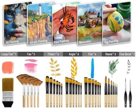 Siyah Çantalı 32 Adet Fırçadan Oluşan Sanat Seti Guaj Akrilik Yağlı Boya Sulu Boyaya Uygun Cırt Bant