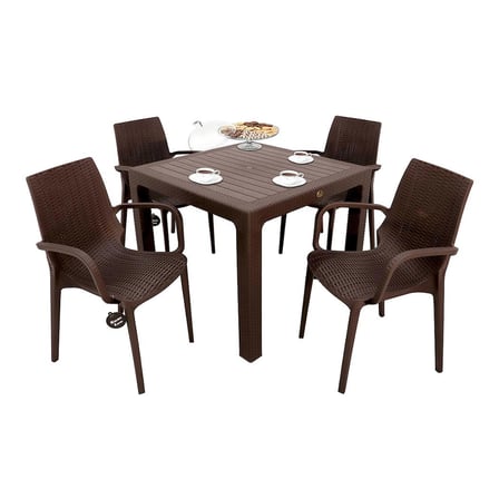 Mandella Elit Rattan 90x90 Nirvana Koltuk Camlı Masa Takımı Kahverengi