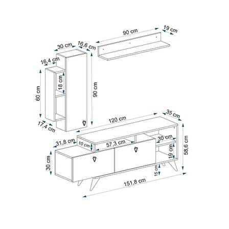 TV Ünitesi Cunda Beyaz 150 cm