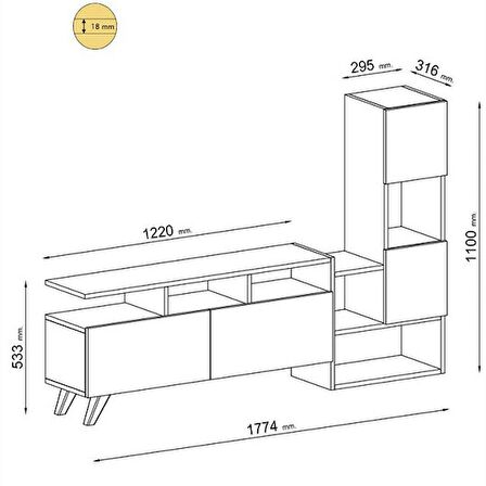 TV Ünitesi Turra Beyaz Ceviz 177 cm