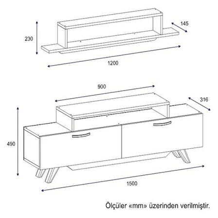 TV Ünitesi Herry Beyaz Ceviz 150 cm