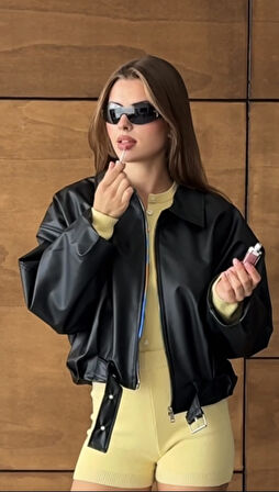 Prifaldi Premium Oversiz Bomber Deri Ceket