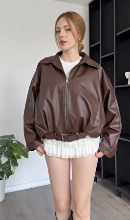 Prifaldi Premium Oversiz Bomber Deri Ceket