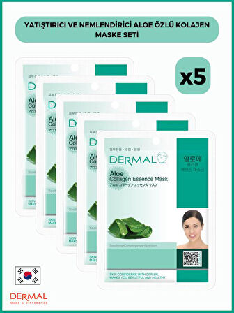 Dermal Yatıştırıcı Ve Nemlendirici Aloe Özlü Kolajen Maske 23 Gr 5 Adet