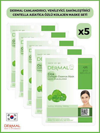 Dermal Canlandırıcı, Yenileyici, Sakinleştirici Centella Asiatica Özlü Kolajen Maske 23 Gr 5 Adet