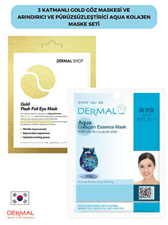 Dermal 3 Katmanlı Gold Göz Maskesi ve Arındırıcı ve Pürüzsüzleştirixci Aqua Maske Seti