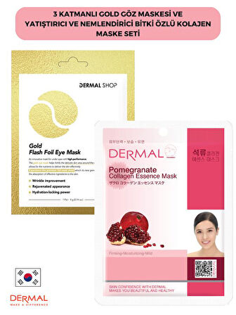 Dermal 3 Katmanlı Gold Göz Maskesi ve Nemlendirici Ve Yumuşatıcı Nar Özlü Kolajen Maske
