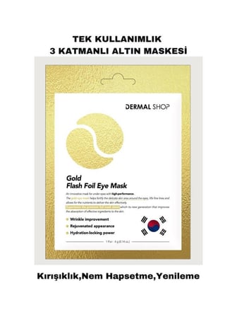 Dermal 3 Katmanlı Altın Gold Flash Foil Göz Altı Torbalarına Karşı Kağıt Göz Maskesi 4 gr 10 Adet