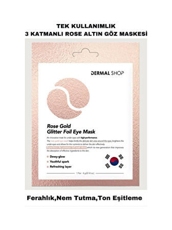 Dermal 3 Katmanlı Rose Flash Foil Göz Altı Torbalarına Karşı Kağıt Göz Maskesi 4 gr 5 Adet