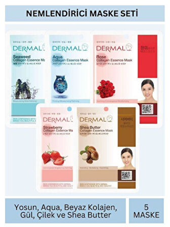 Dermal Nemlendirici Deniz Yosunu Aqua Gül Çilek Karite Yağı Özlü Maske Seti 23gr x 5Adet