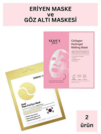 Dermal Kolajen İçerikli Şeffaflaşan Eriyen Maske 34 gr ve Gold Göz Altı Maskesi 4 gr Seti