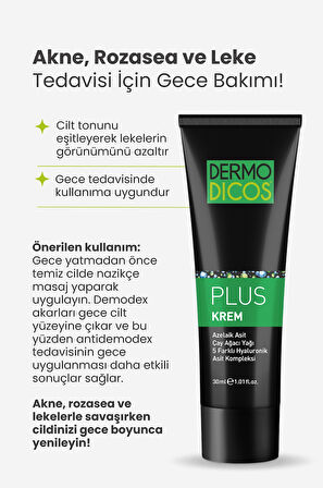 Dermodicos Plus Gece Kremi 30 ml (% 10 TTO % 20 Azelaik Asit)
