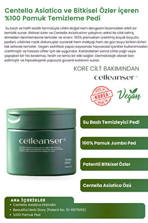 CELLEANSER Centella Asiatica içeren %100 Pamuktan yapılmış Nemlendirici Temizleme Pedi Therapy Oil Pad