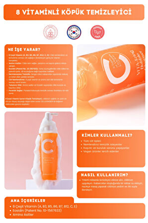 CELLEANSER 8 Çeşit Vitamin (A, B3, B5, B6, B7, B12, C, E) ve Amino asit İçeren Köpük Temizleyici