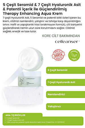 5 Seramid ve 7 Hyaluronik Asit İçeren Nemlendirici ve Yatıştırıcı Therapy Enhancing Aqua Krem