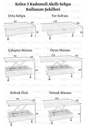 Desensiz 3 Kademeli Tekerli Akıllı Sihirli Sehpa Beyaz Renk