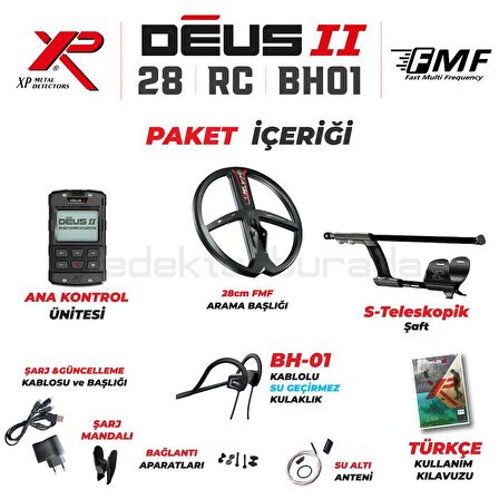 DEUS 2 - 28cm FMF Başlık, Ana Kontrol Ünitesi (RC), BH-01 Kablolu Su Geçirmez Kulaklık