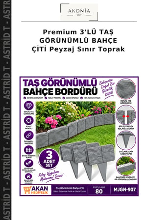 Premium 3'LÜ TAŞ GÖRÜNÜMLÜ BAHÇE ÇİTİ Peyzaj Sınır Toprak