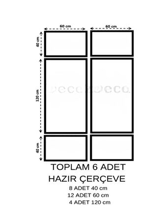 DEKORATİF BOYANABİLİR POLİÜRETAN DUVAR ÇITASI - 6 ADET HAZIR KESİM ÇERÇEVE (SET 119)