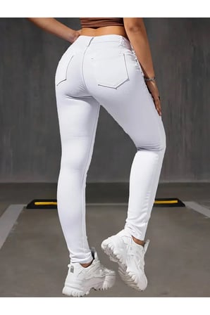Jeannine Kadın Jeans Beyaz Skinny Yüksek Bel Dar Paça Denim Kot Pantolon BEEKESKYBYZ-01