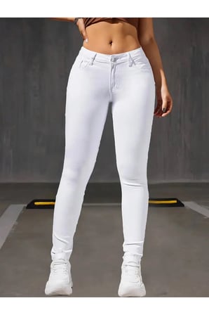 Jeannine Kadın Jeans Beyaz Skinny Yüksek Bel Dar Paça Denim Kot Pantolon BEEKESKYBYZ-01