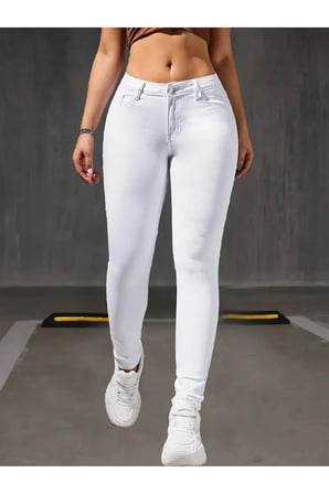 Jeannine Kadın Jeans Beyaz Skinny Yüksek Bel Dar Paça Denim Kot Pantolon BEEKESKYBYZ-01