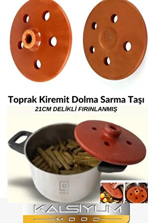 Kiremit Toprak Dolma Sarma Taşı Kapağı Büyük 21cm Sırlı Delikli Fırınlanmış Yaprak Sarma Dolma Taşı