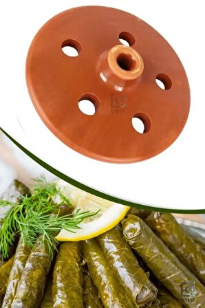 Kiremit Toprak Dolma Sarma Taşı Kapağı Büyük 21cm Sırlı Delikli Fırınlanmış Yaprak Sarma Dolma Taşı