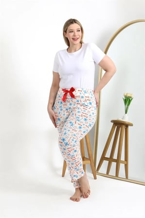 Kadın Pamuklu Büyük Beden Alt Pijama Ekru