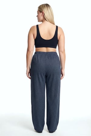 Kadın Lacivert Büyük Beden Cepli Pijama Altı Rahat Kesim Esnek Bel Günlük Ev Giyim Alt