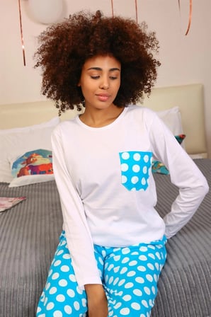 Kadın Uzun Kol Penye Pijama Takım Beyaz
