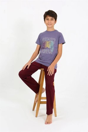 Erkek Çocuk Kısa Kol Penye Pijama Takım Mor