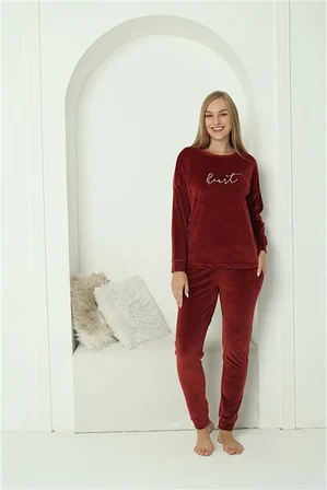 Kadın Kadife Bordo Pijama Takım