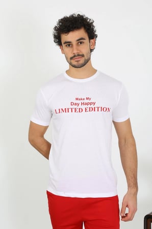 Erkek Kısa Kol Penye Beyaz Pijama Takımı
