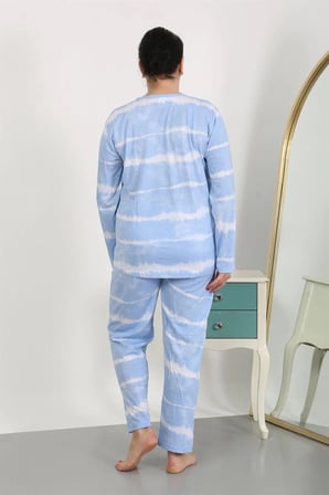 Kadın Büyük Beden Uzun Kol Penye Pijama Takımı Mavi
