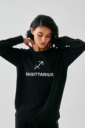 Kadın Siyah Yay Burcu Oversize 2 İplik Eşofman Ev Giyim Takımı