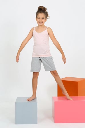 Kız Çocuk İp Askılı Şortlu Penye Pembe Pijama Takım