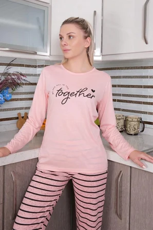 Kadın Penye Uzun Kol Pijama Takım Pembe