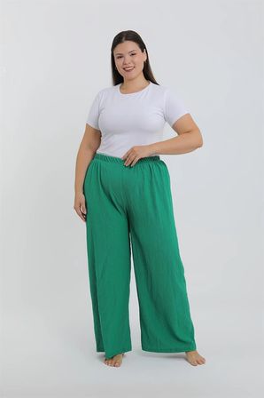 Kadın Büyük Beden Yeşil Rahat Kesim Baggy Tek Alt