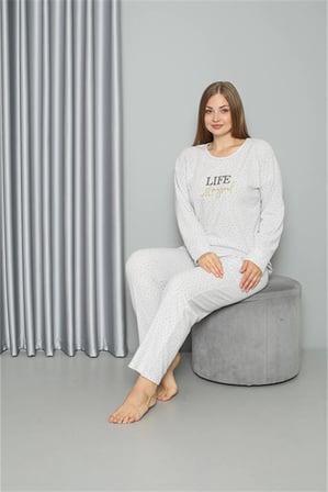 Welsoft Polar Kadın Büyük Beden Pijama Takımı Ekru