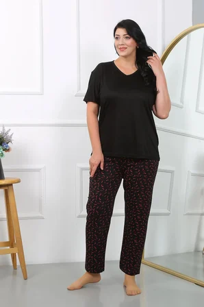 Kadın Büyük Beden Kısa Kol Penye Pijama Takımı Siyah