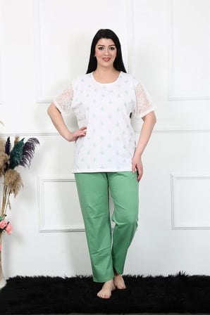 Kadın 5XL-6XL-7XL-8XL Büyük Beden Kısa Kol Pijama Takım Beyaz